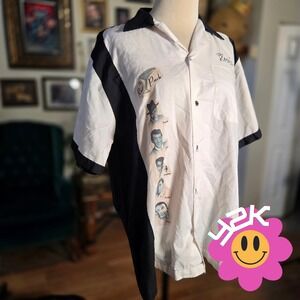 Vintage Y2K Cruisin USA Bowling Shirt Mens Large‎ White Black Howie Embroidered
